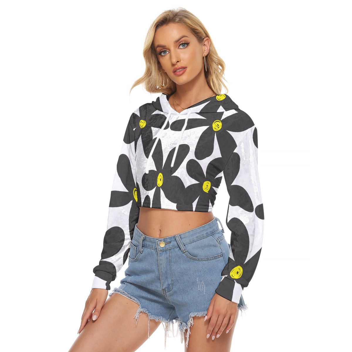 All-Over Print Women's Crop Top Hoodie|Velvet