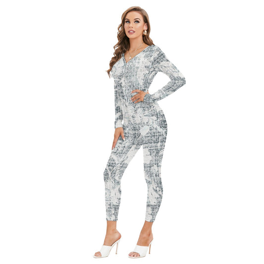 All-Over Print Women's Plunging Neck Jumpsuit