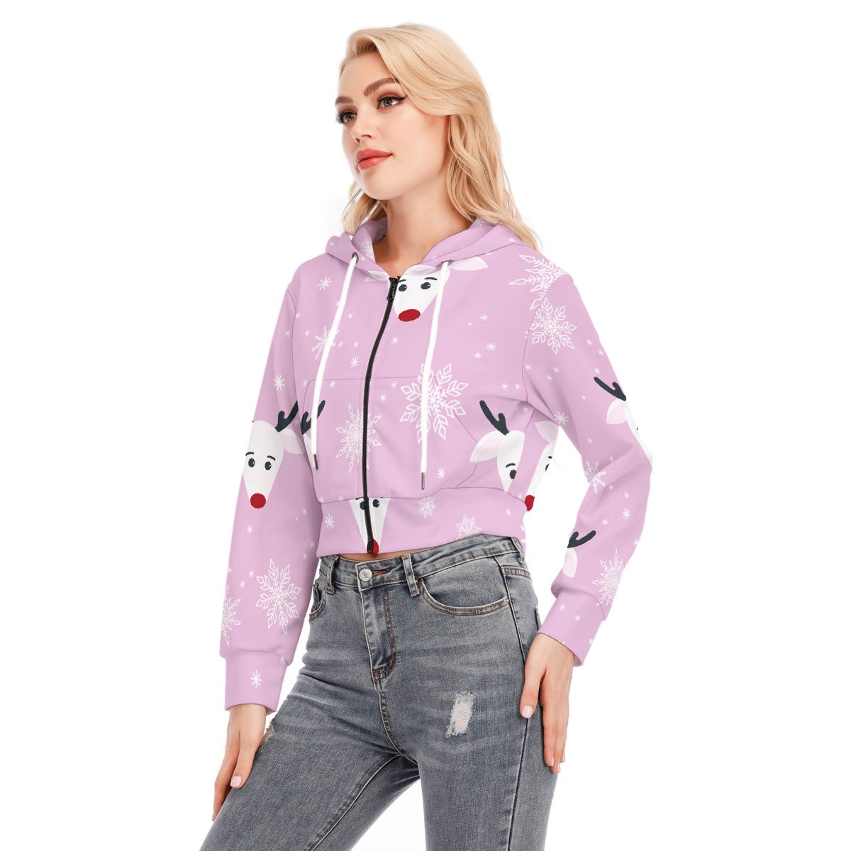 All-Over Print Women's Crop Top Hoodie With Zipper Closure