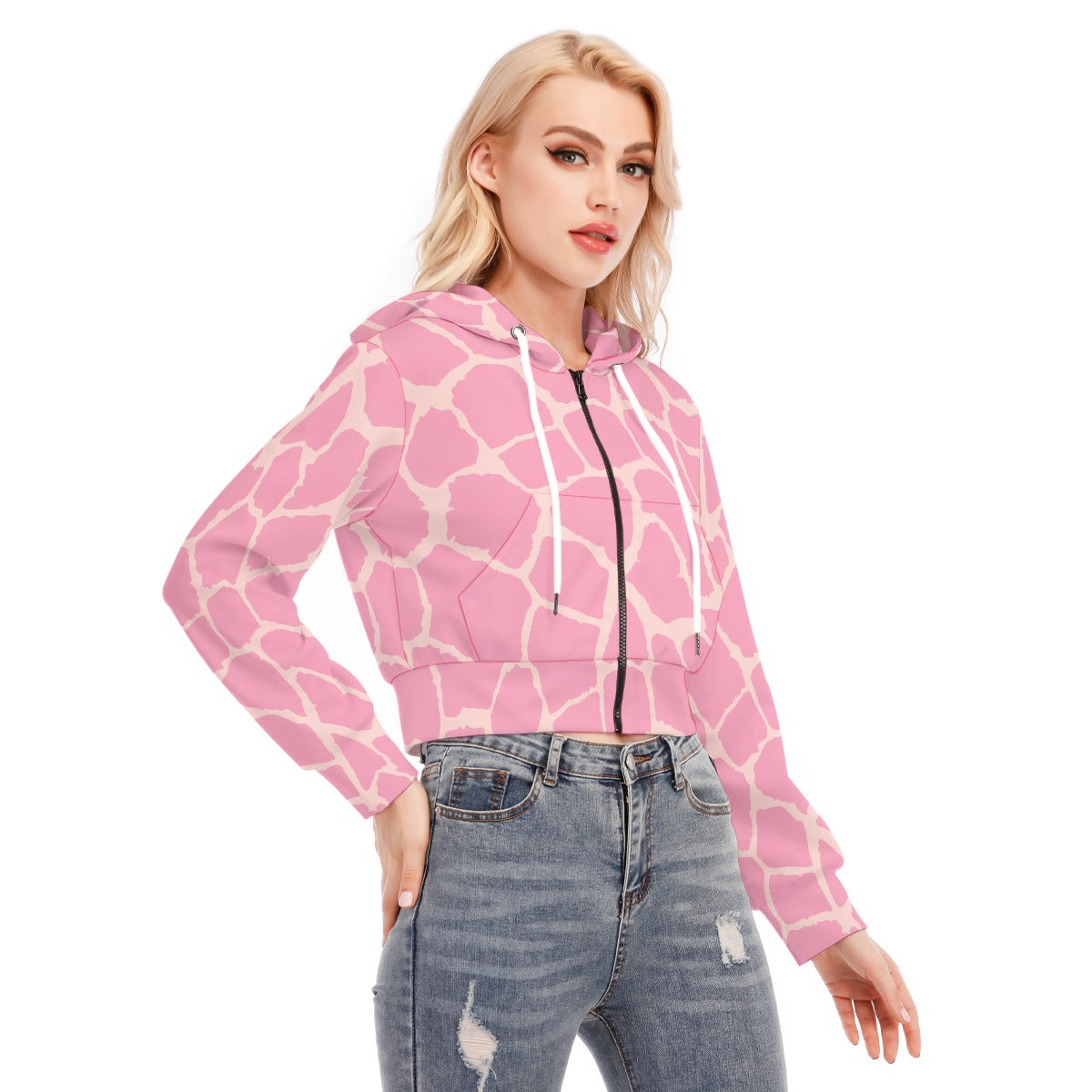 All-Over Print Women's Crop Top Hoodie With Zipper Closure
