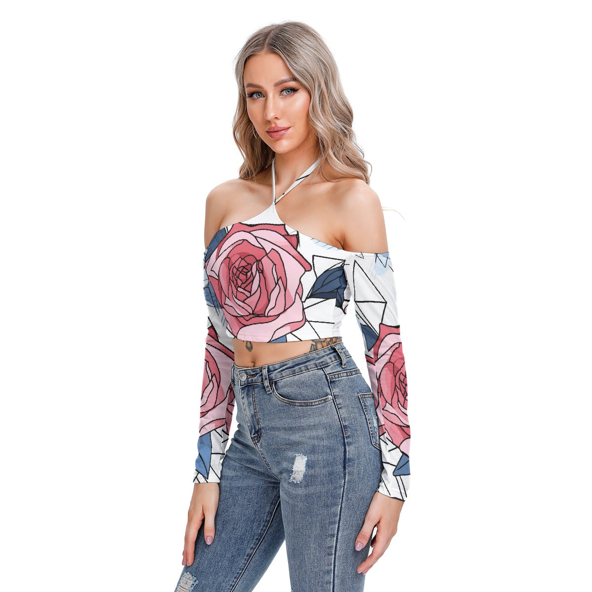 All-Over Print Women's Halter Lace-up Top