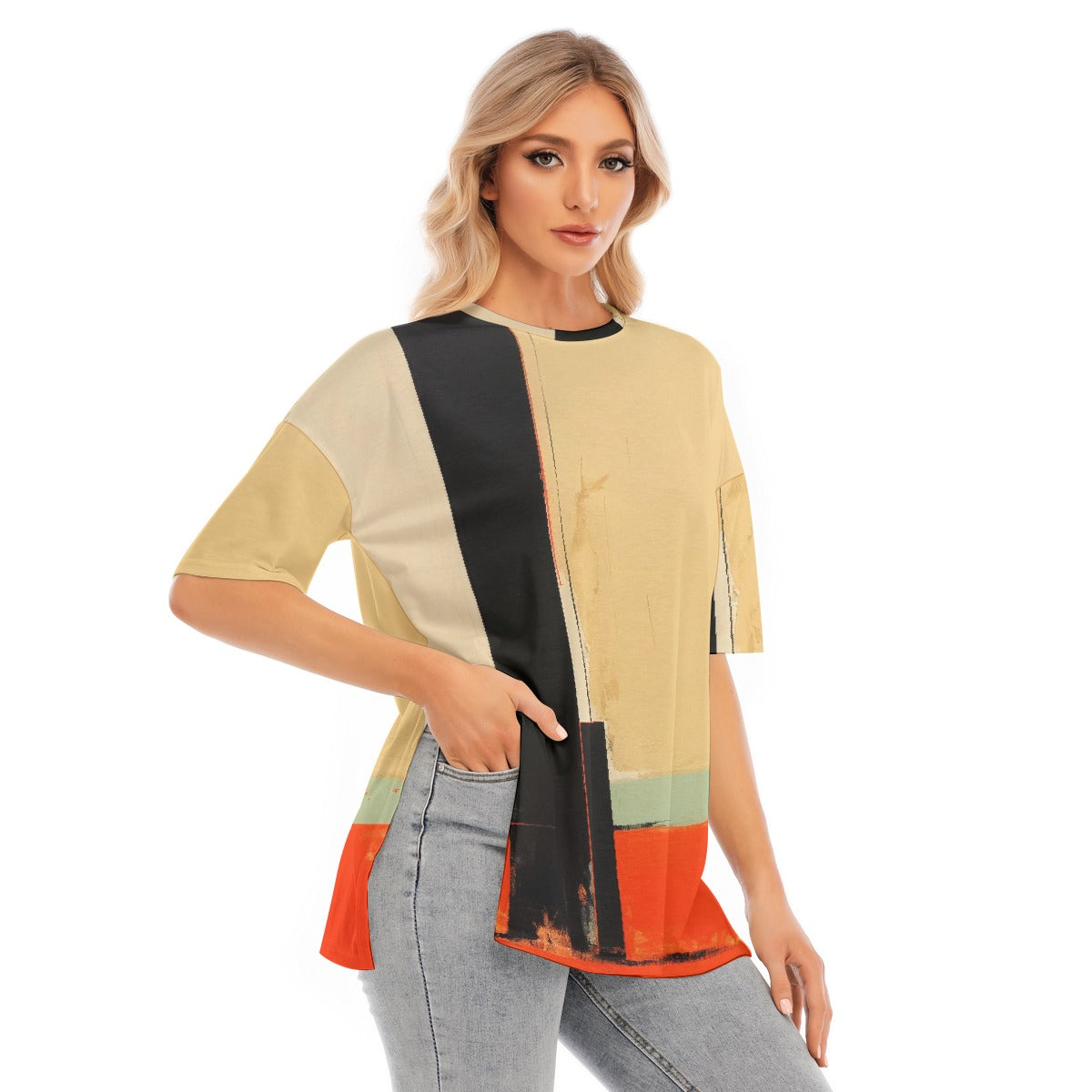 All-Over Print Women's Short Sleeves T-shirt With Hem Split