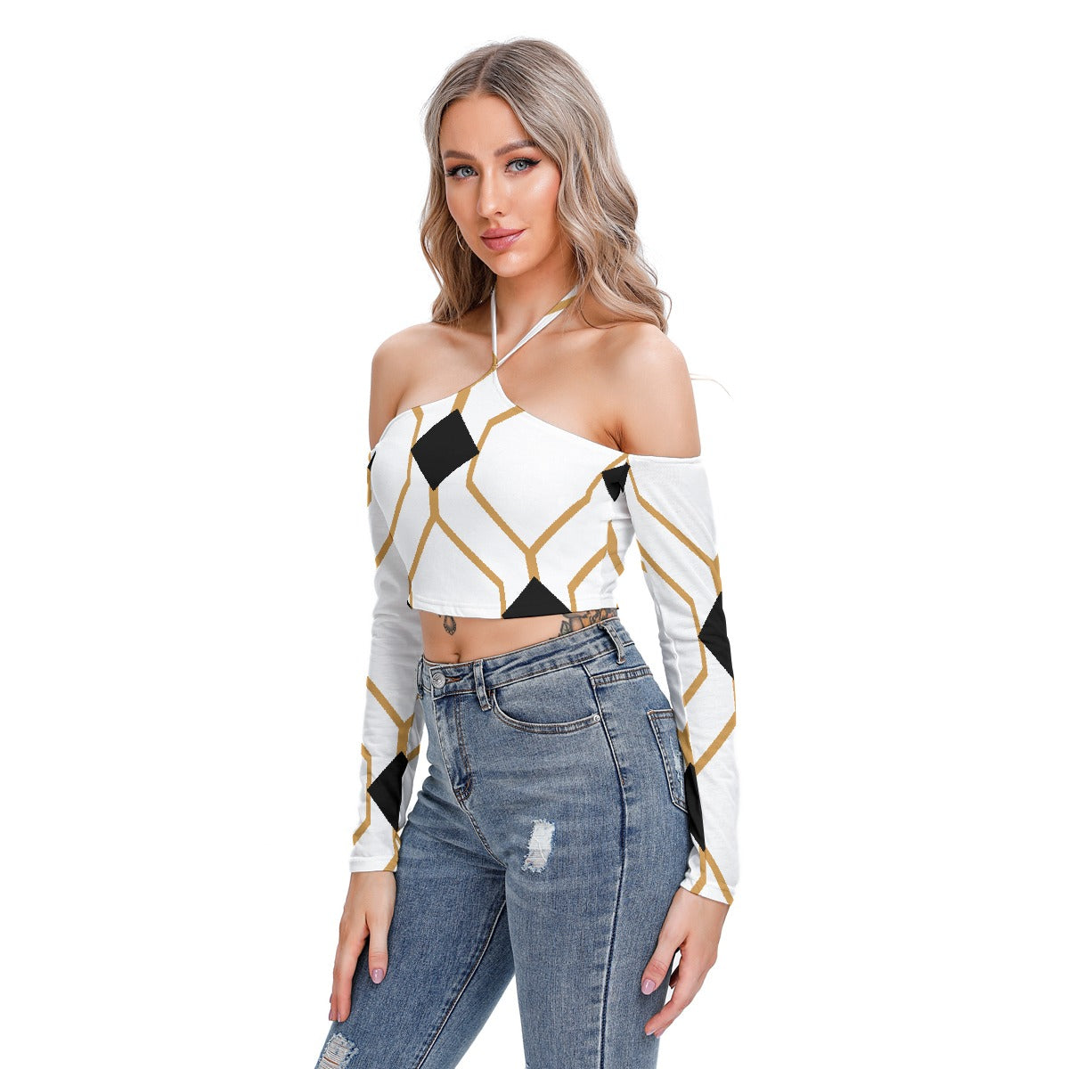 All-Over Print Women's Halter Lace-up Top