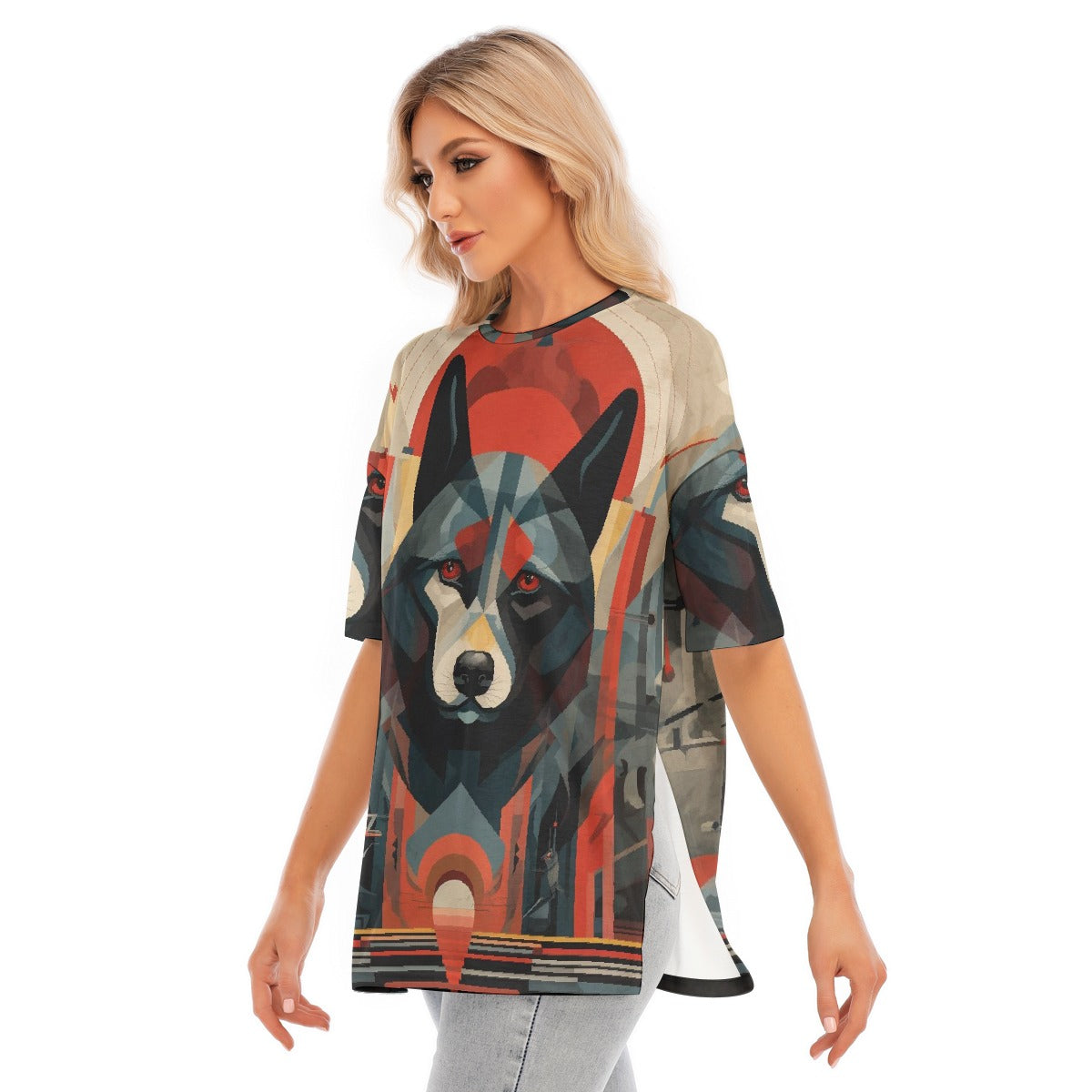 All-Over Print Women's Short Sleeves T-shirt With Hem Split