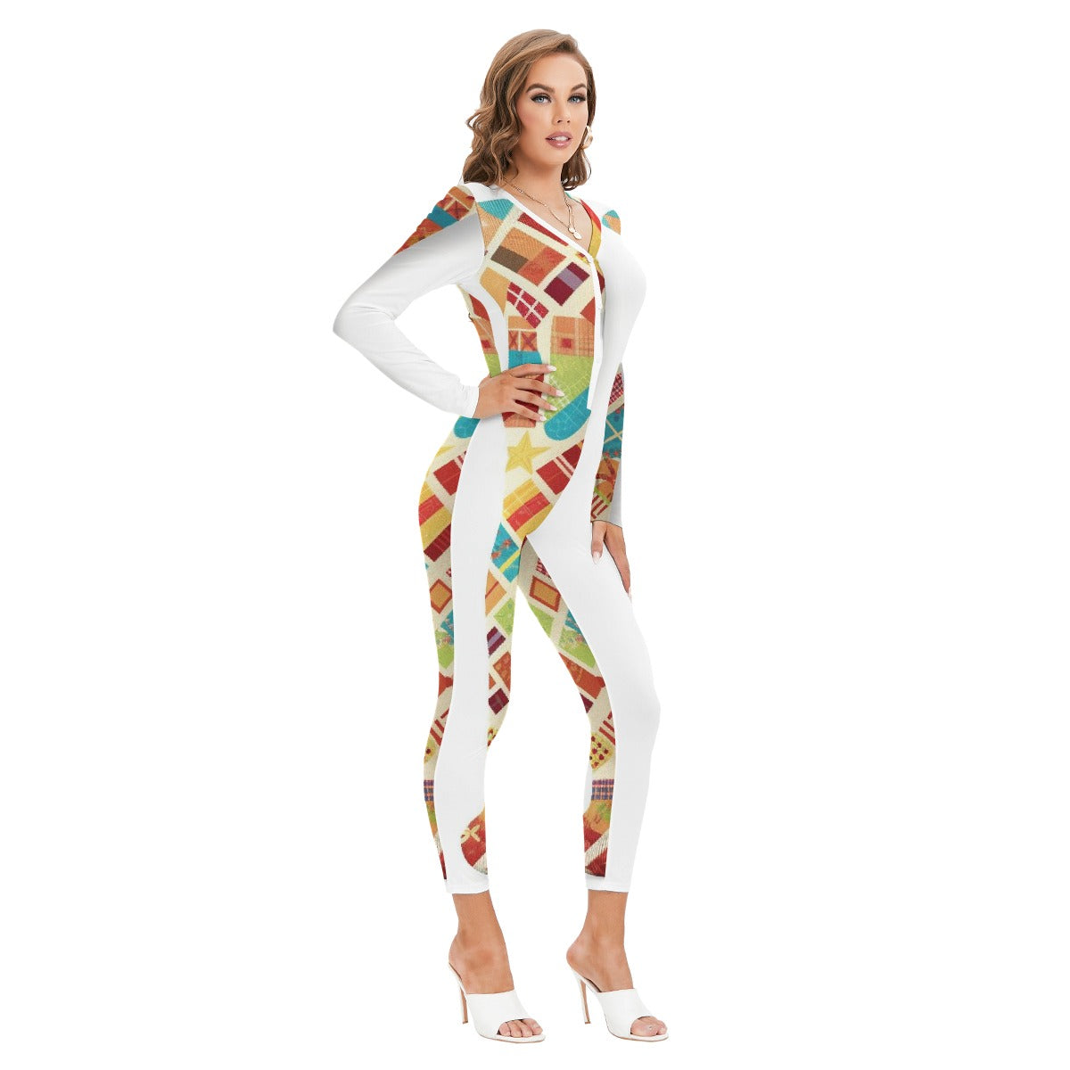All-Over Print Women's Plunging Neck Jumpsuit