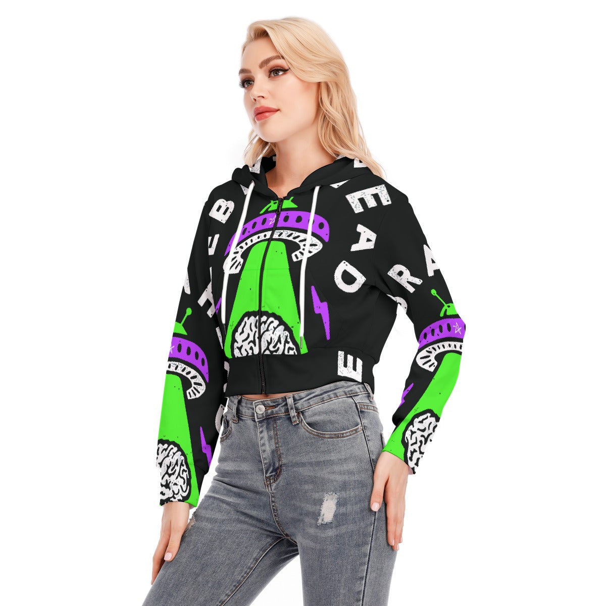 All-Over Print Women's Crop Top Hoodie With Zipper Closure