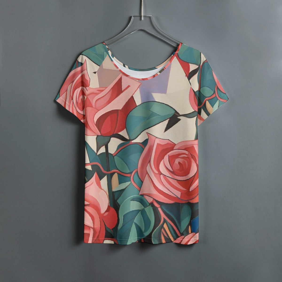 All-Over Print Women's Round Neck T-shirt With Raglan Sleeve