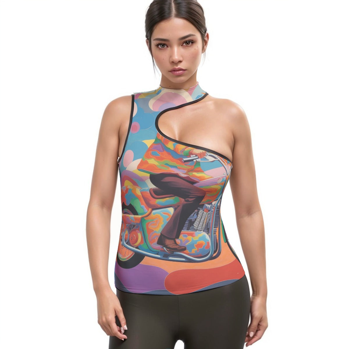 All-Over Print Women's Halter Sleeveless Asymmetrical Tank Top
