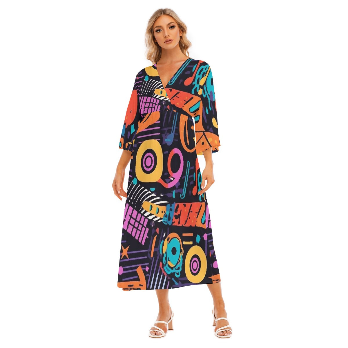 All-Over Print Women's Mid-Sleeve Long Dress