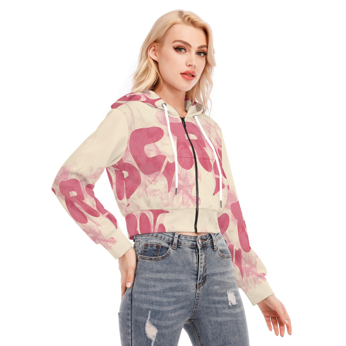 All-Over Print Women's Crop Top Hoodie With Zipper Closure