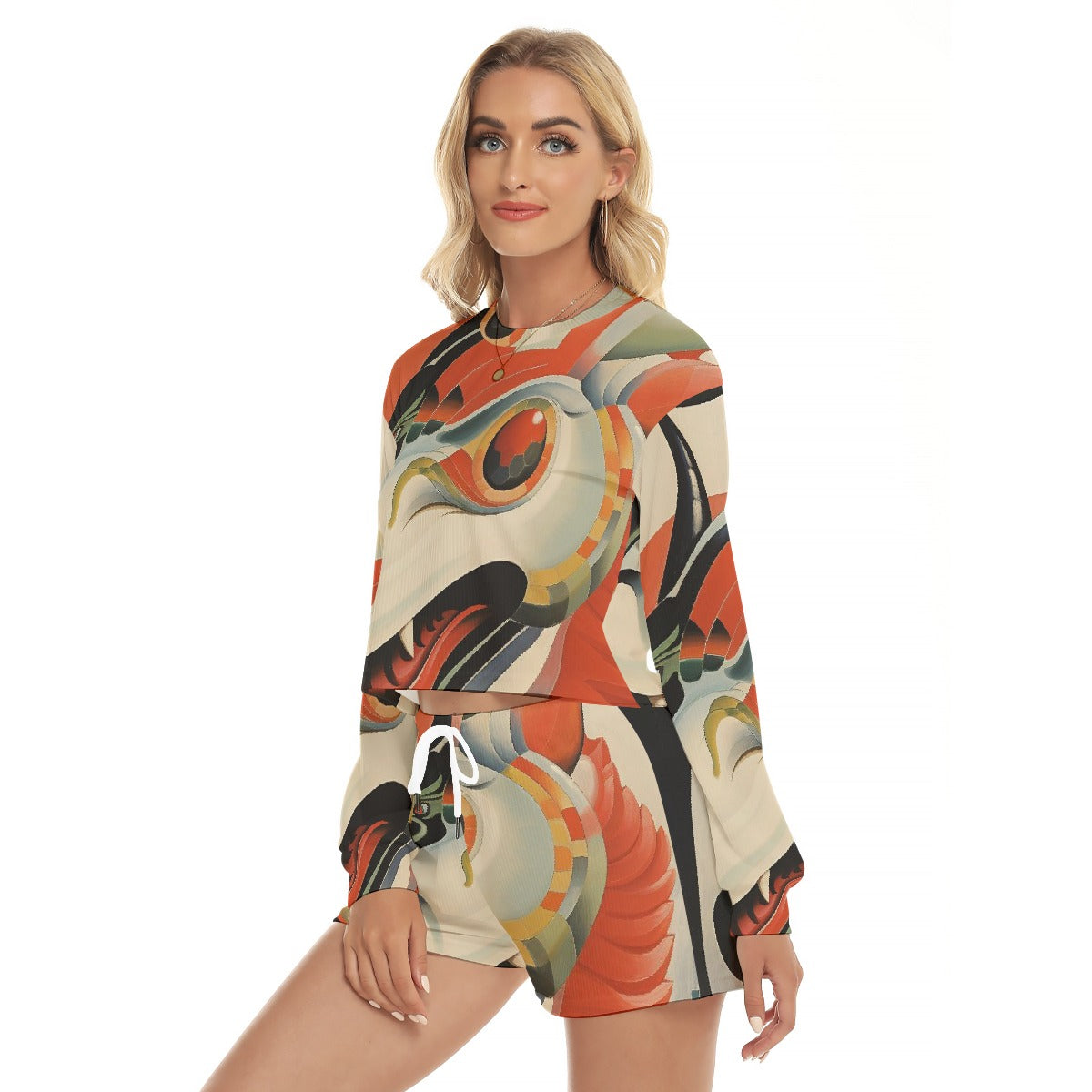 All-Over Print Women's Short Sweatshirt And Pants Suit