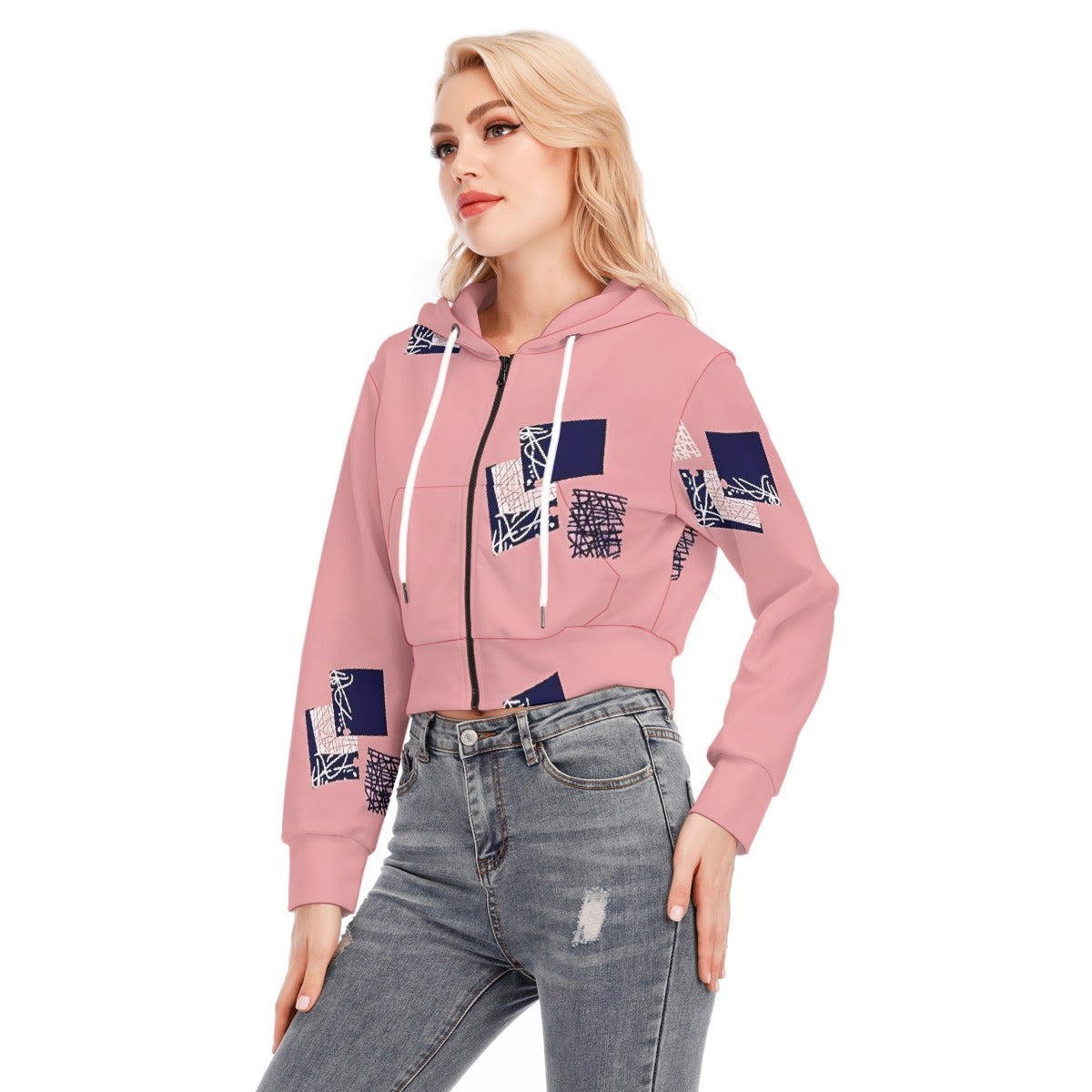 All-Over Print Women's Crop Top Hoodie With Zipper Closure