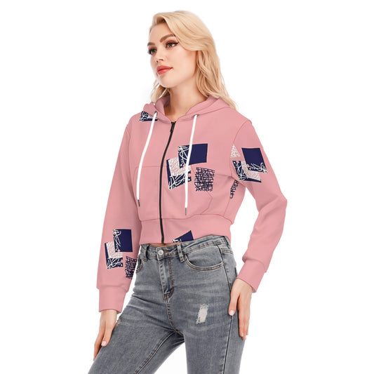 All-Over Print Women's Crop Top Hoodie With Zipper Closure