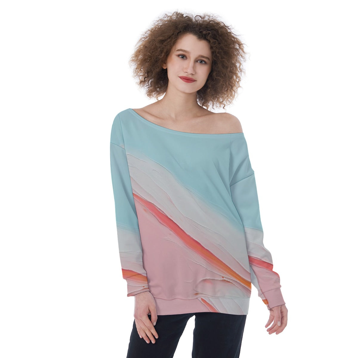 All-Over Print Oversized Women's Off-Shoulder Sweatshirt
