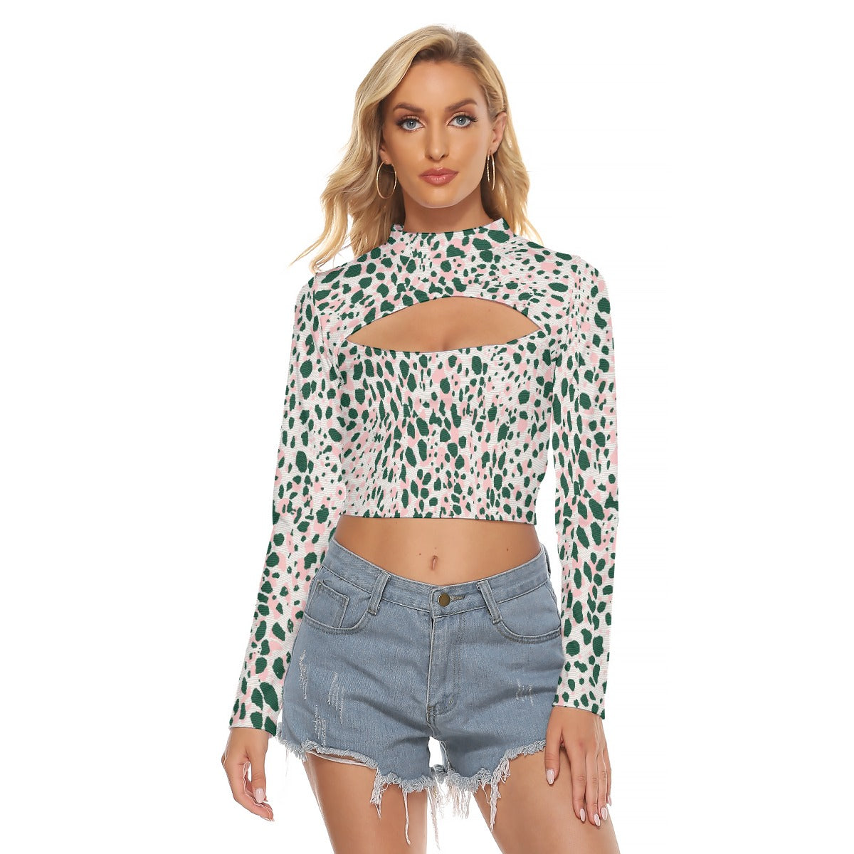 All-Over Print Women's Hollow Chest Keyhole Tight Crop Top