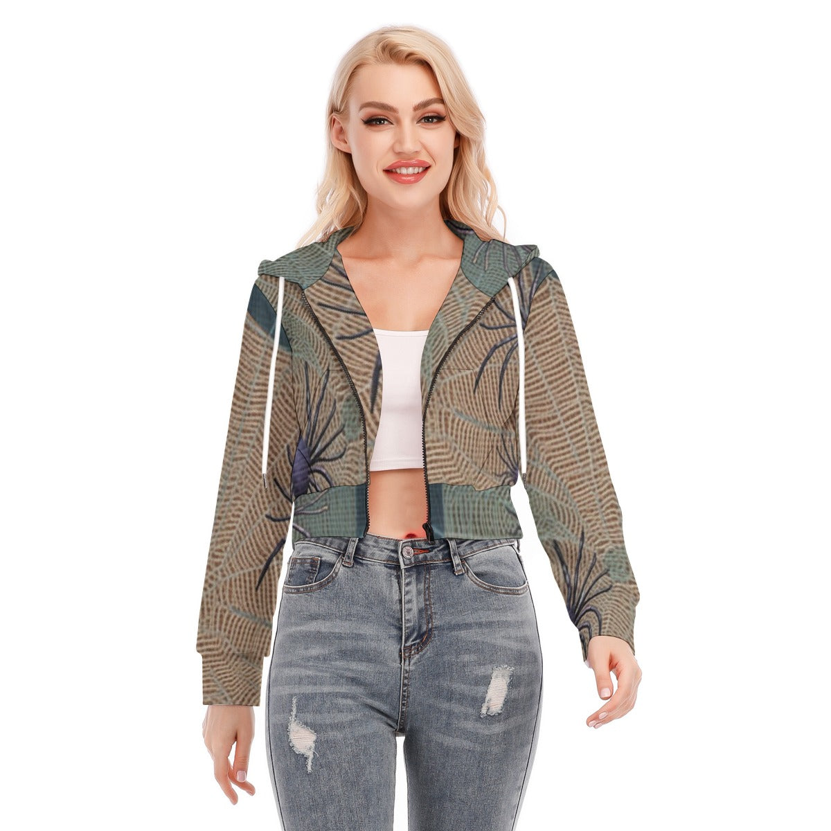 All-Over Print Women's Crop Top Hoodie With Zipper Closure