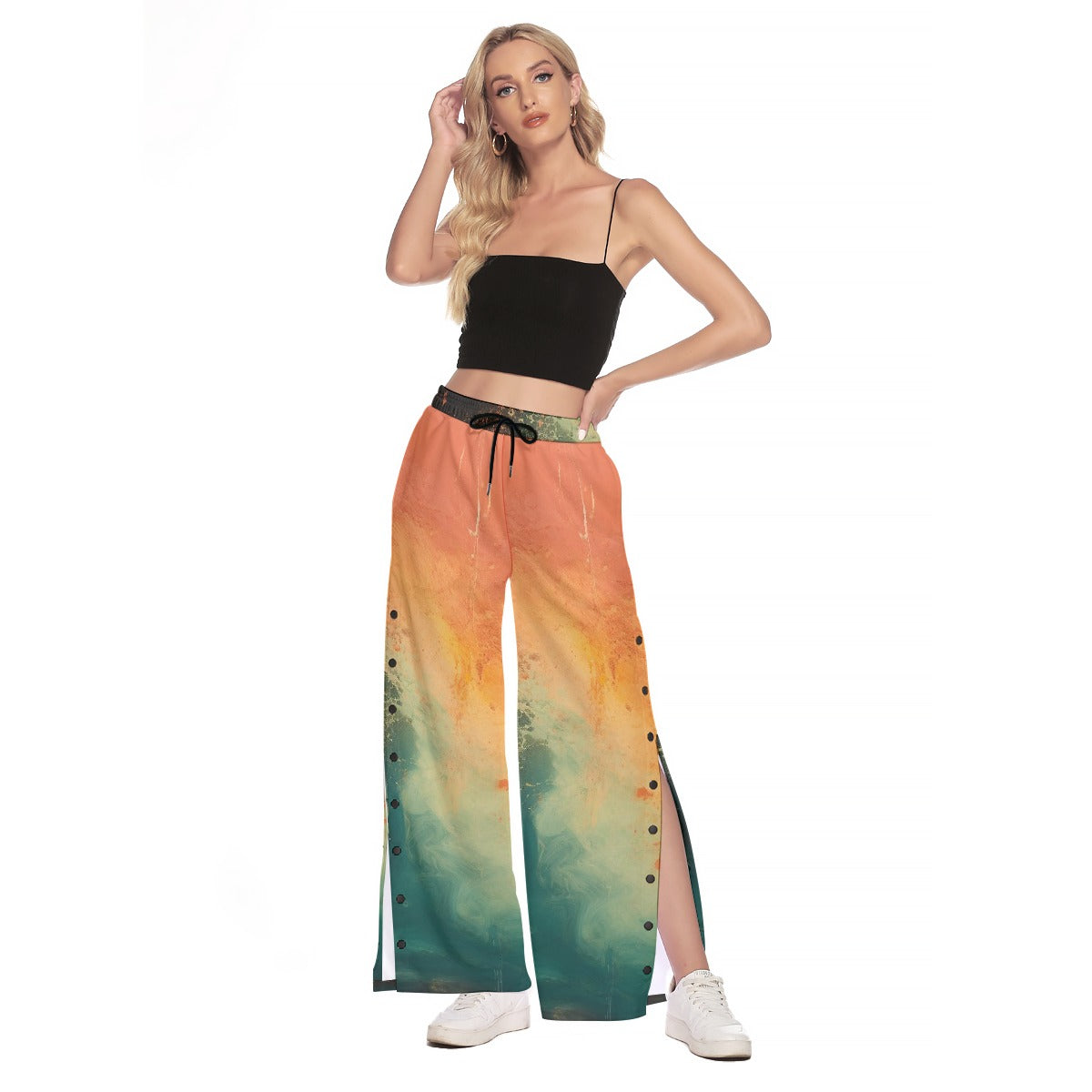 All-Over Print Women's Side Slit Snap Button Trousers