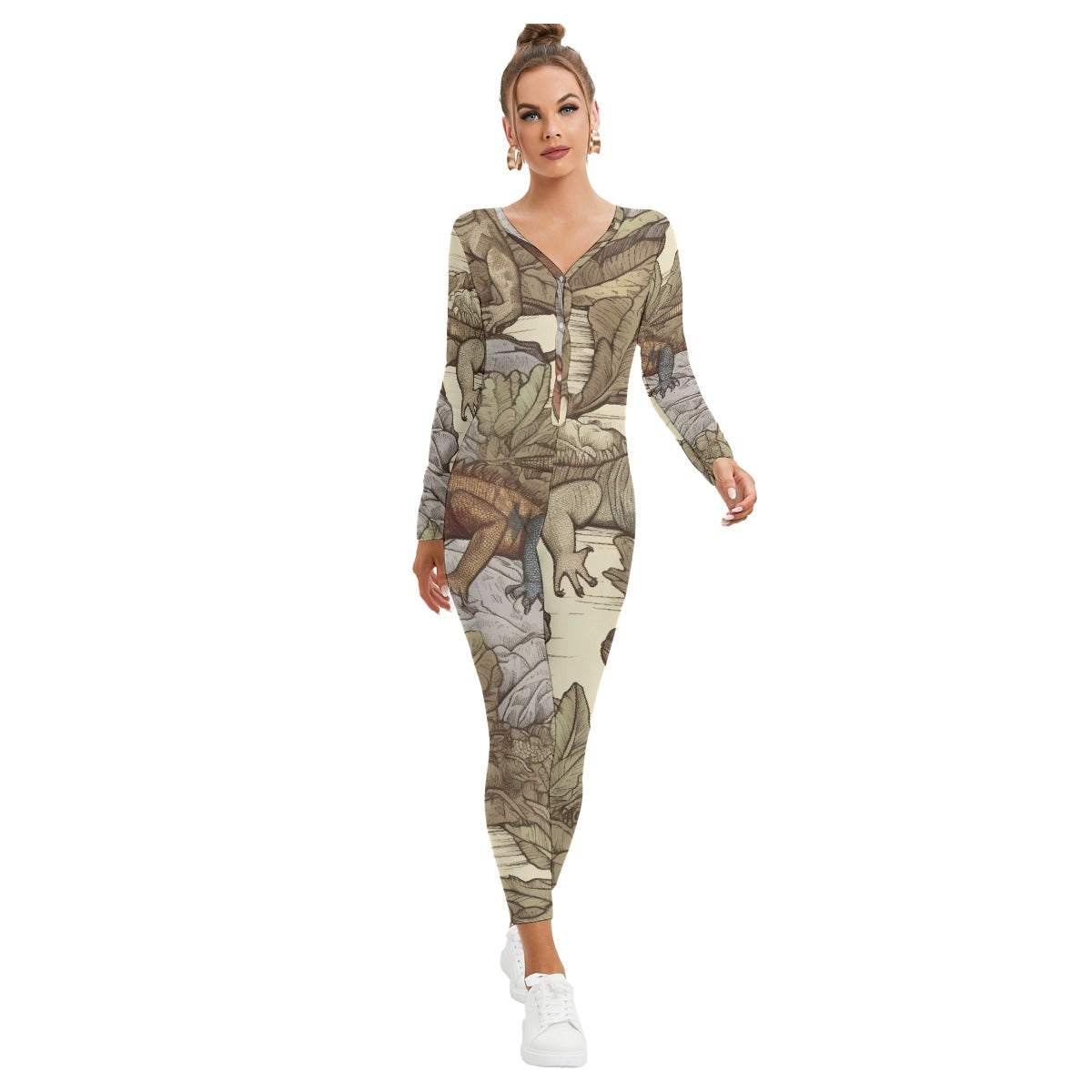 All-Over Print Women's Plunging Neck Jumpsuit