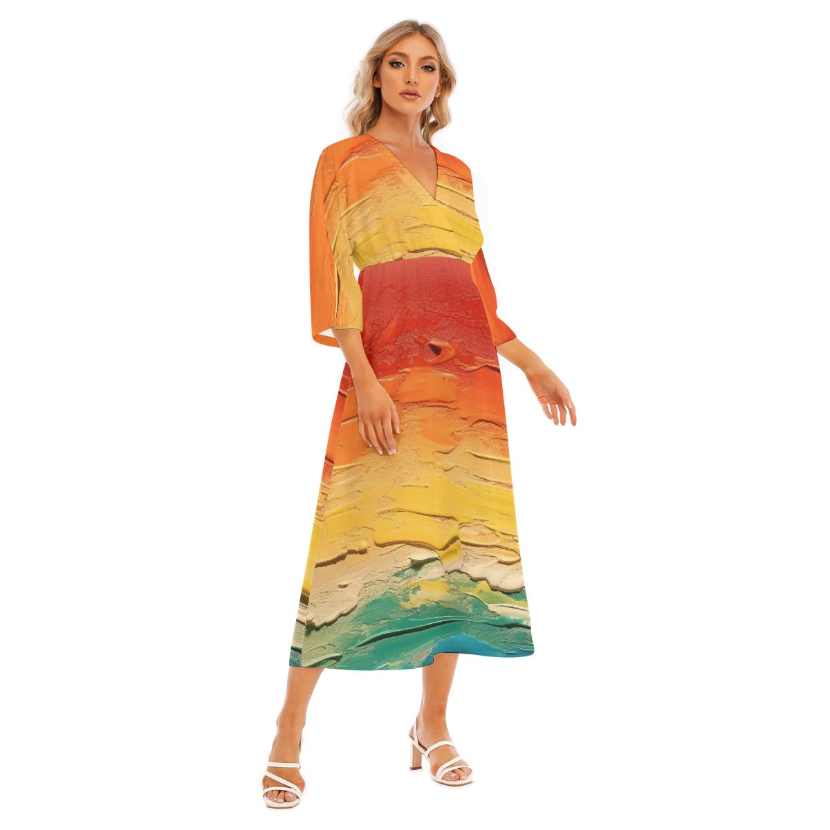 All-Over Print Women's Mid-Sleeve Long Dress