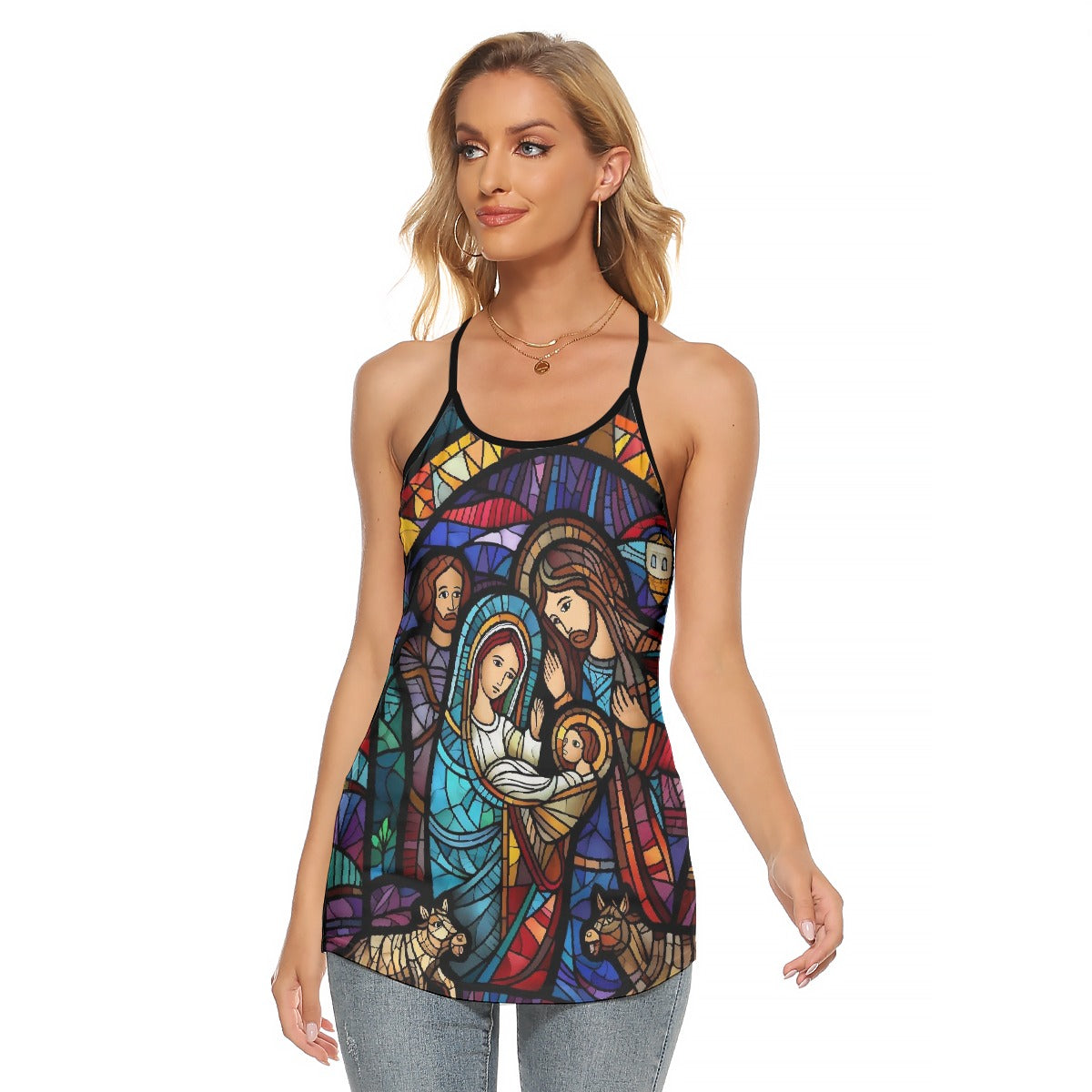 All-Over Print Women's Criss-Cross Open Back Tank Top