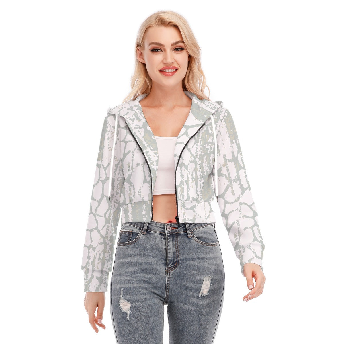 All-Over Print Women's Crop Top Hoodie With Zipper Closure