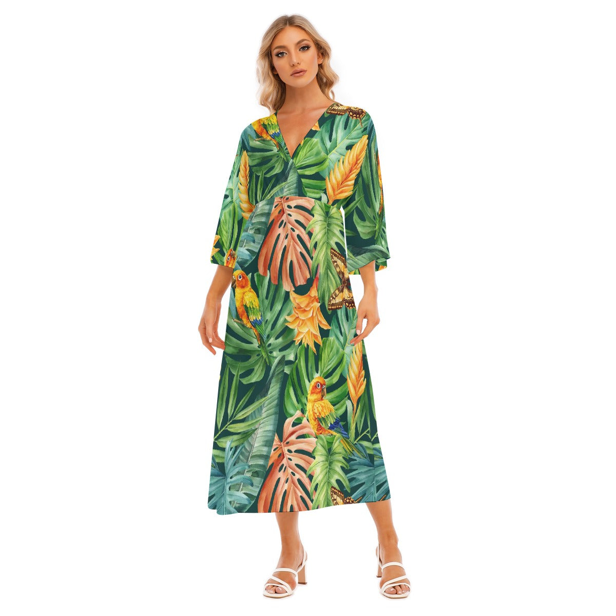 All-Over Print Women's Mid-Sleeve Long Dress