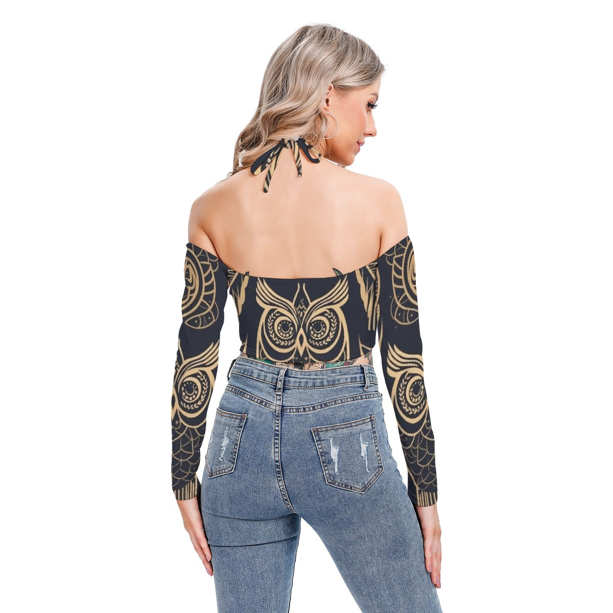 All-Over Print Women's Halter Lace-up Top