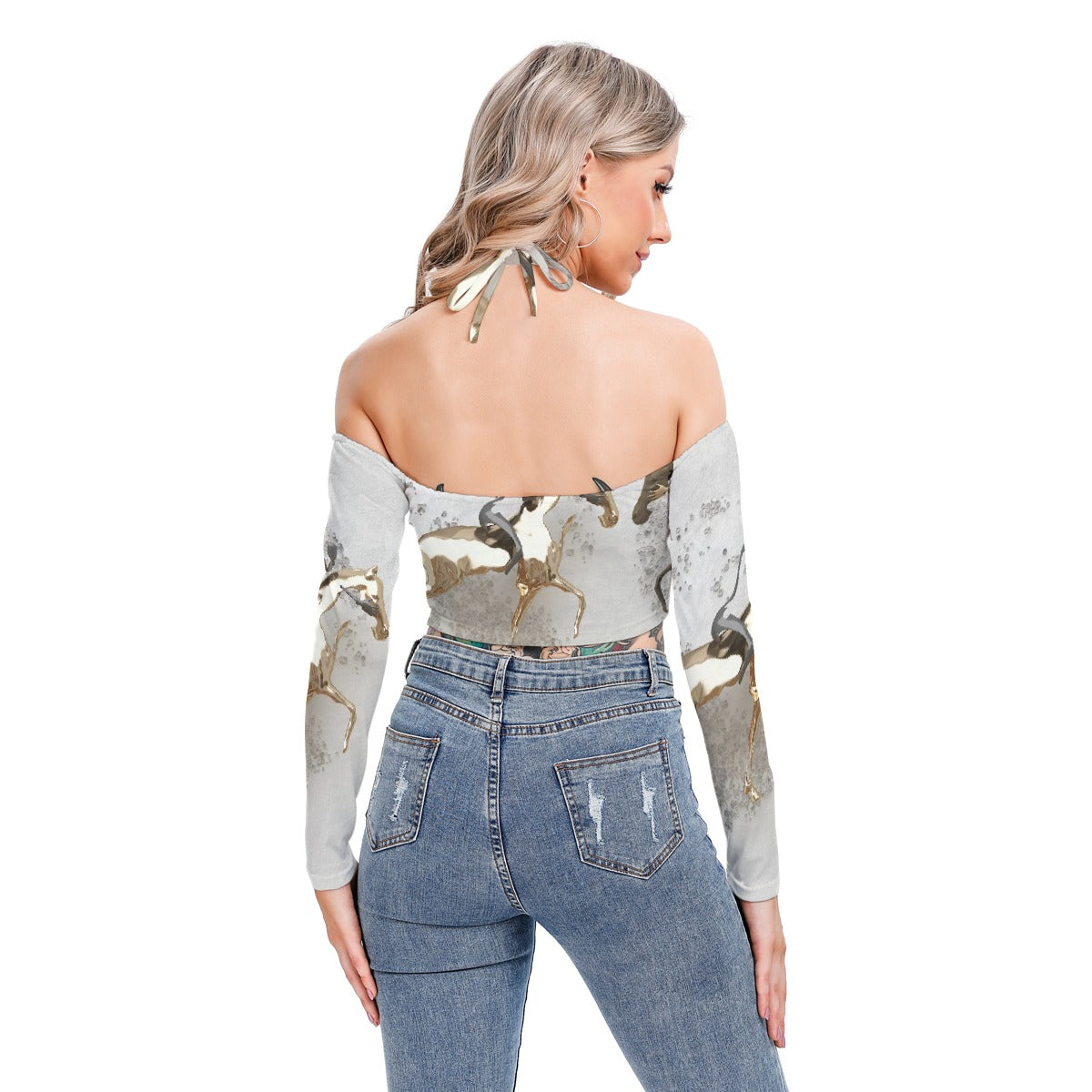 All-Over Print Women's Halter Lace-up Top