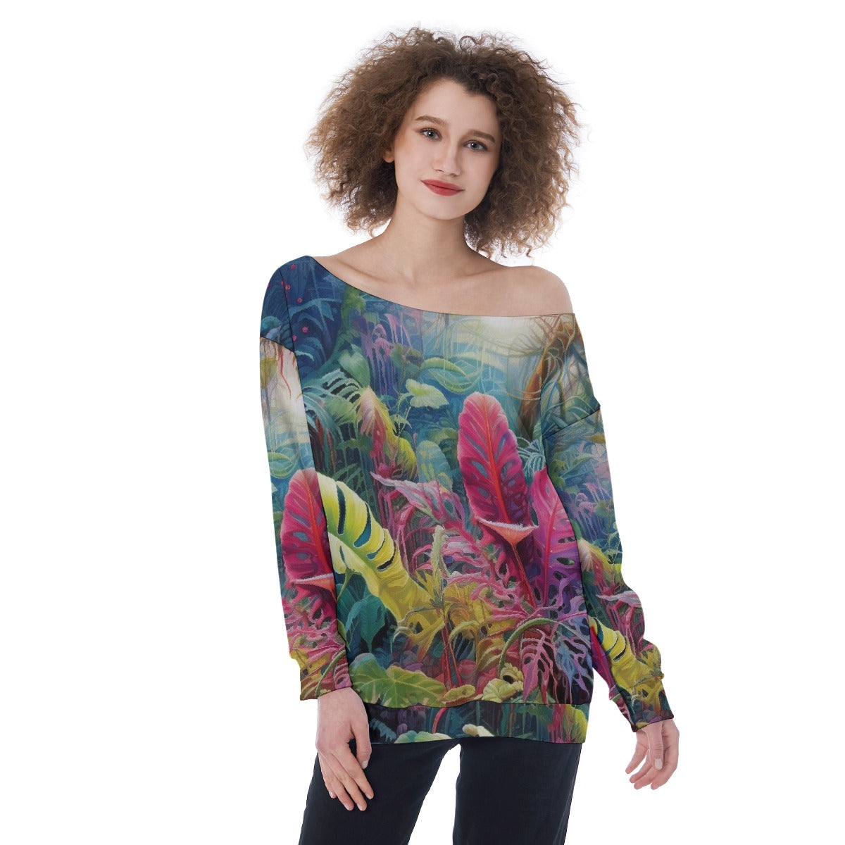 All-Over Print Oversized Women's Off-Shoulder Sweatshirt