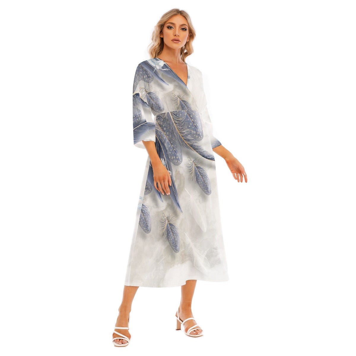 All-Over Print Women's Mid-Sleeve Long Dress