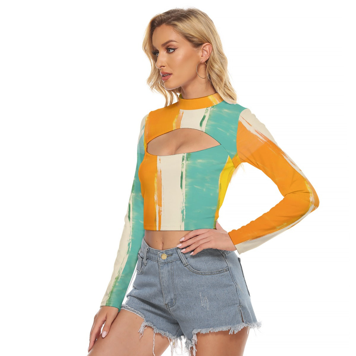 All-Over Print Women's Hollow Chest Keyhole Tight Crop Top