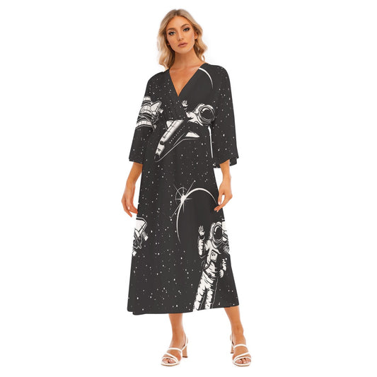 All-Over Print Women's Mid-Sleeve Long Dress