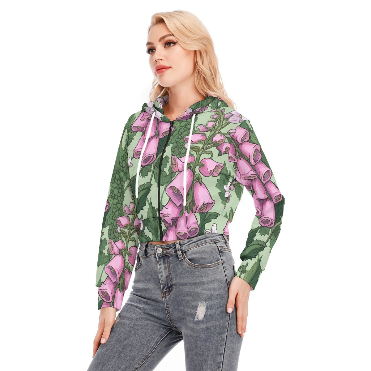 All-Over Print Women's Crop Top Hoodie With Zipper Closure