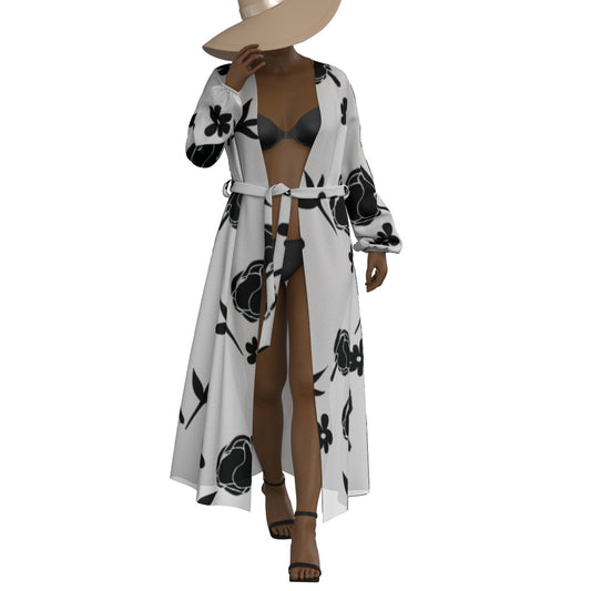 All-Over Print Women's Lace-up Chiffon Robe