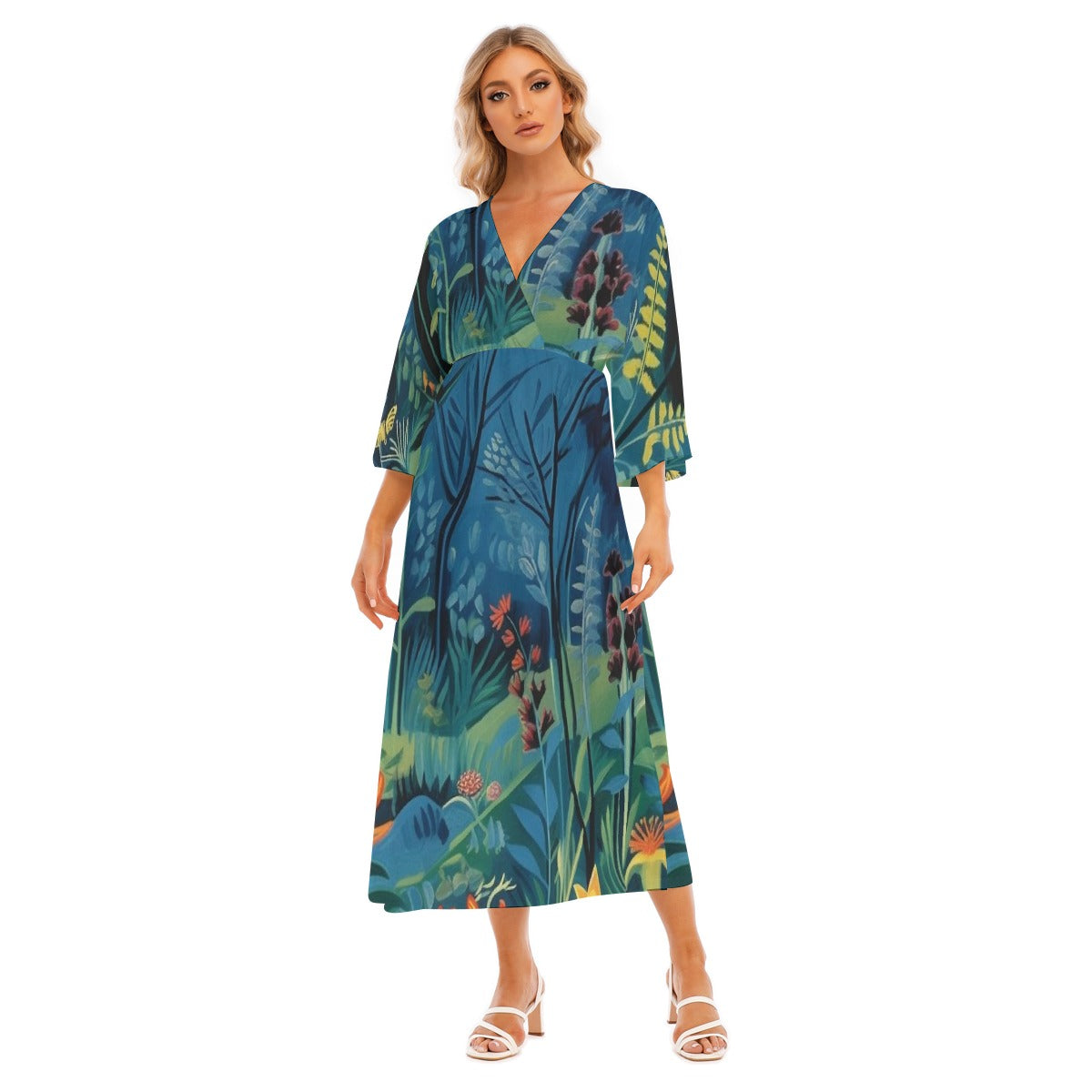 All-Over Print Women's Mid-Sleeve Long Dress