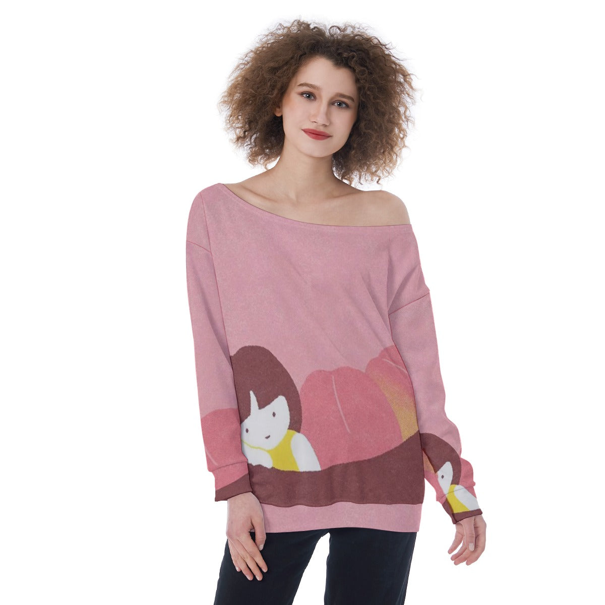 All-Over Print Oversized Women's Off-Shoulder Sweatshirt