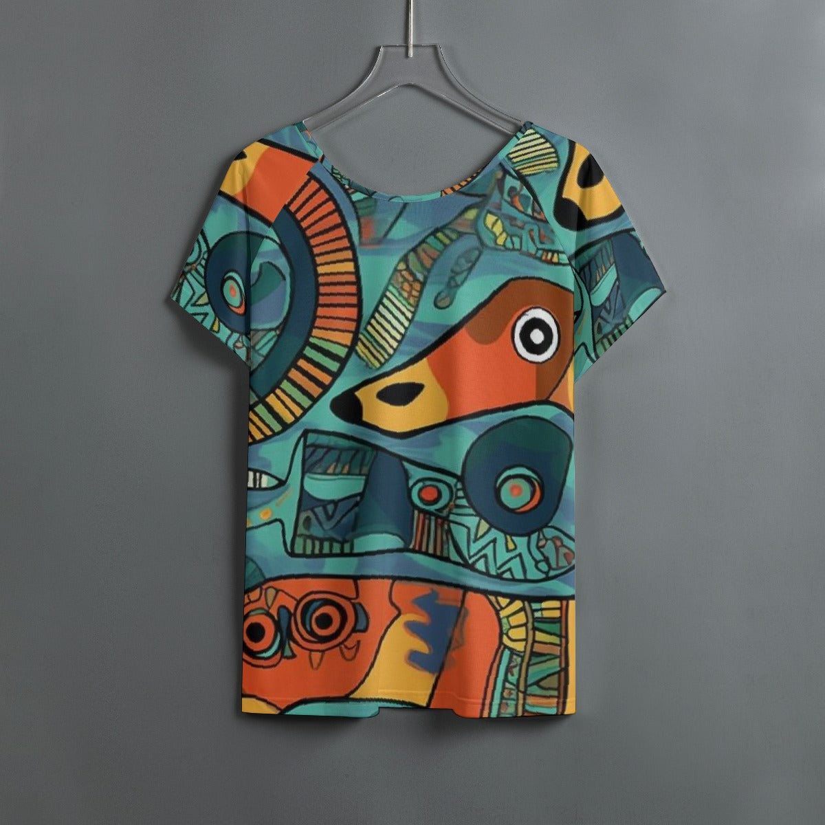All-Over Print Women's Round Neck T-shirt With Raglan Sleeve