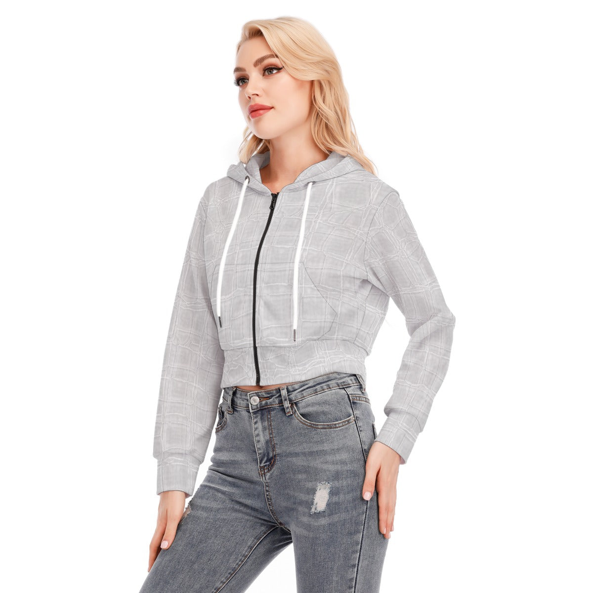 All-Over Print Women's Crop Top Hoodie With Zipper Closure