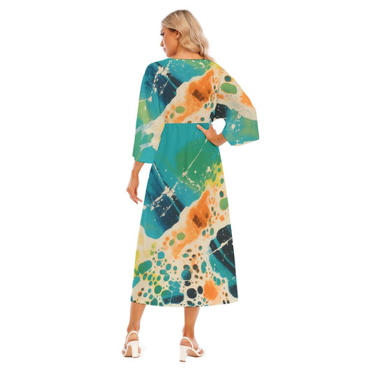 All-Over Print Women's Mid-Sleeve Long Dress