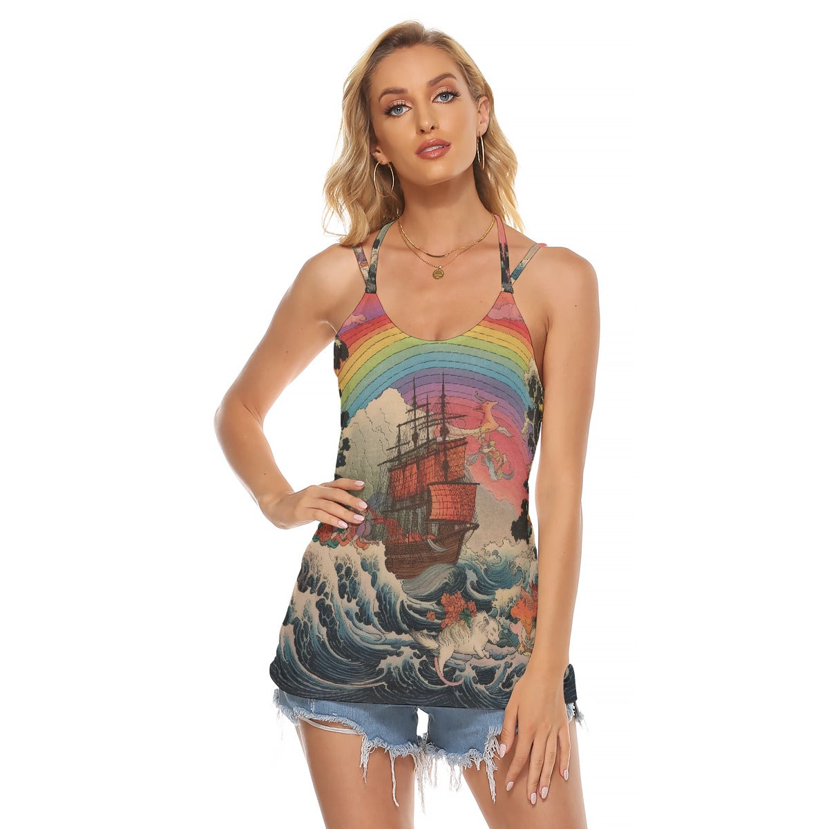 All-Over Print Women's Halter Top With Backless