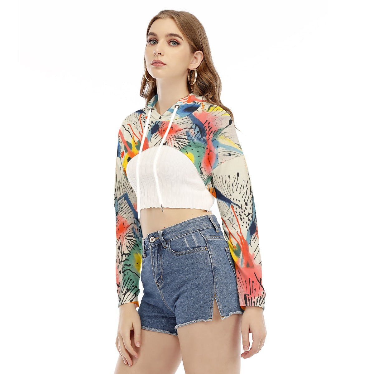 All-Over Print Women's Smock Short Hoodie With Long Sleeve