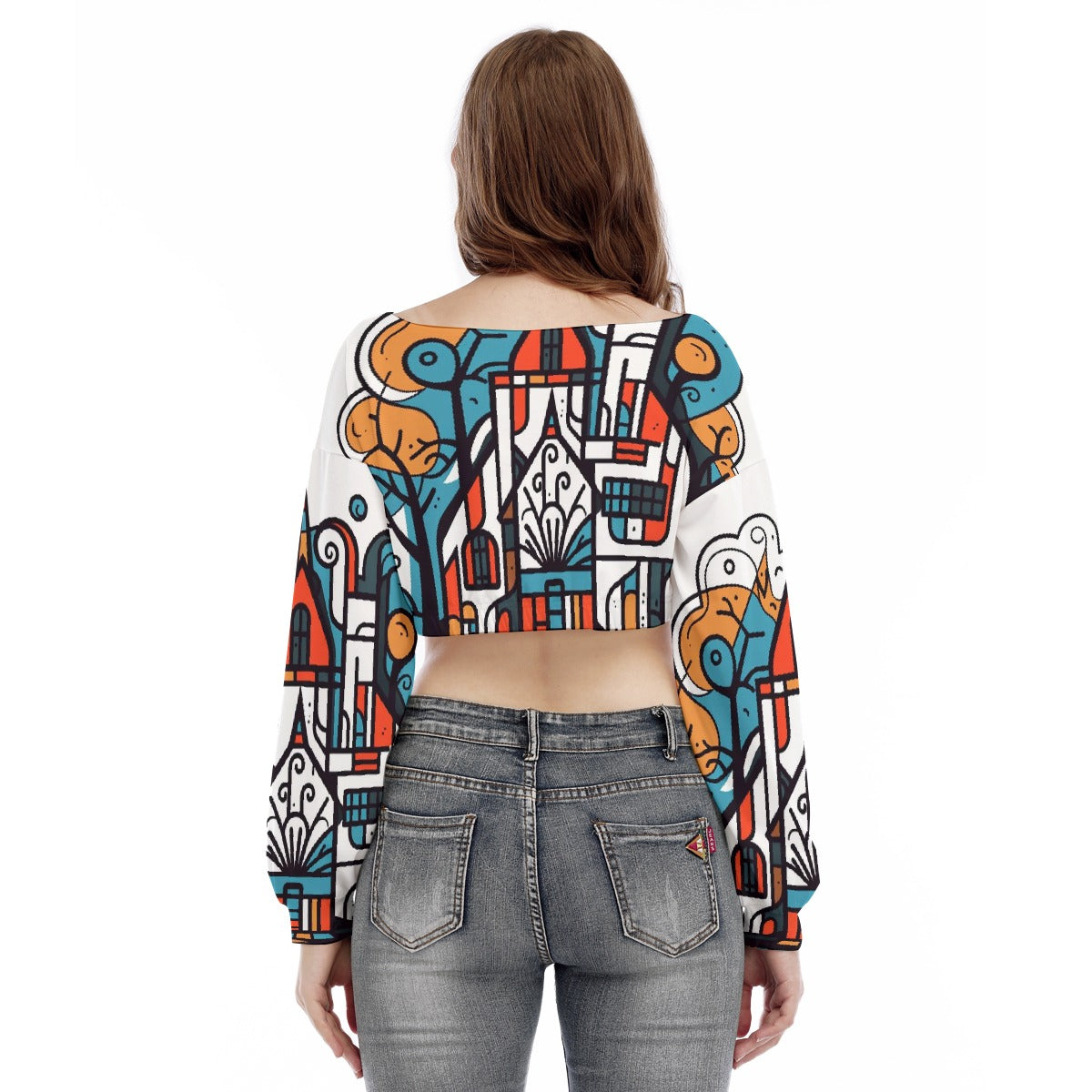 All-Over Print Women's V-neck Long Sleeve Cropped Sweatshirt