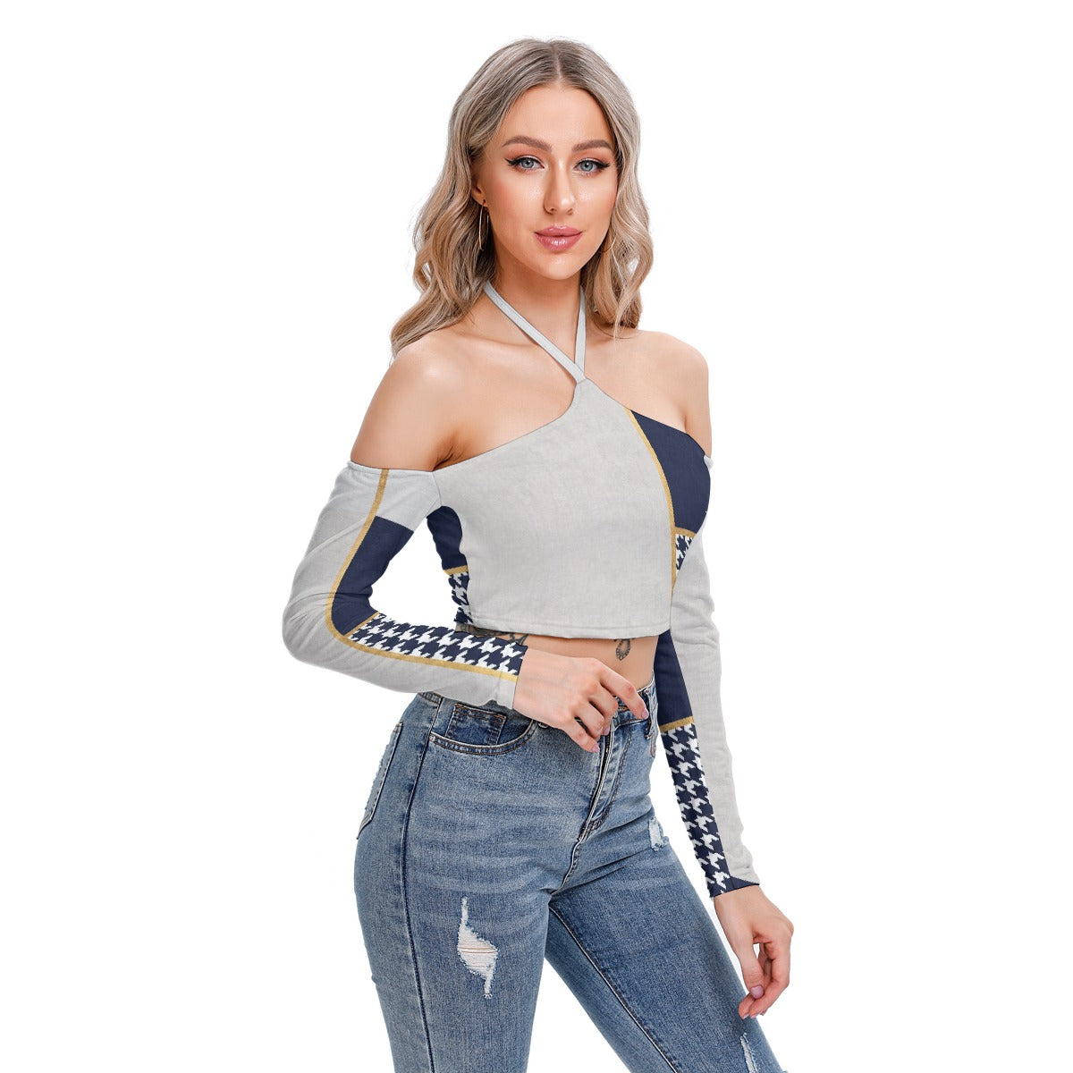 All-Over Print Women's Halter Lace-up Top