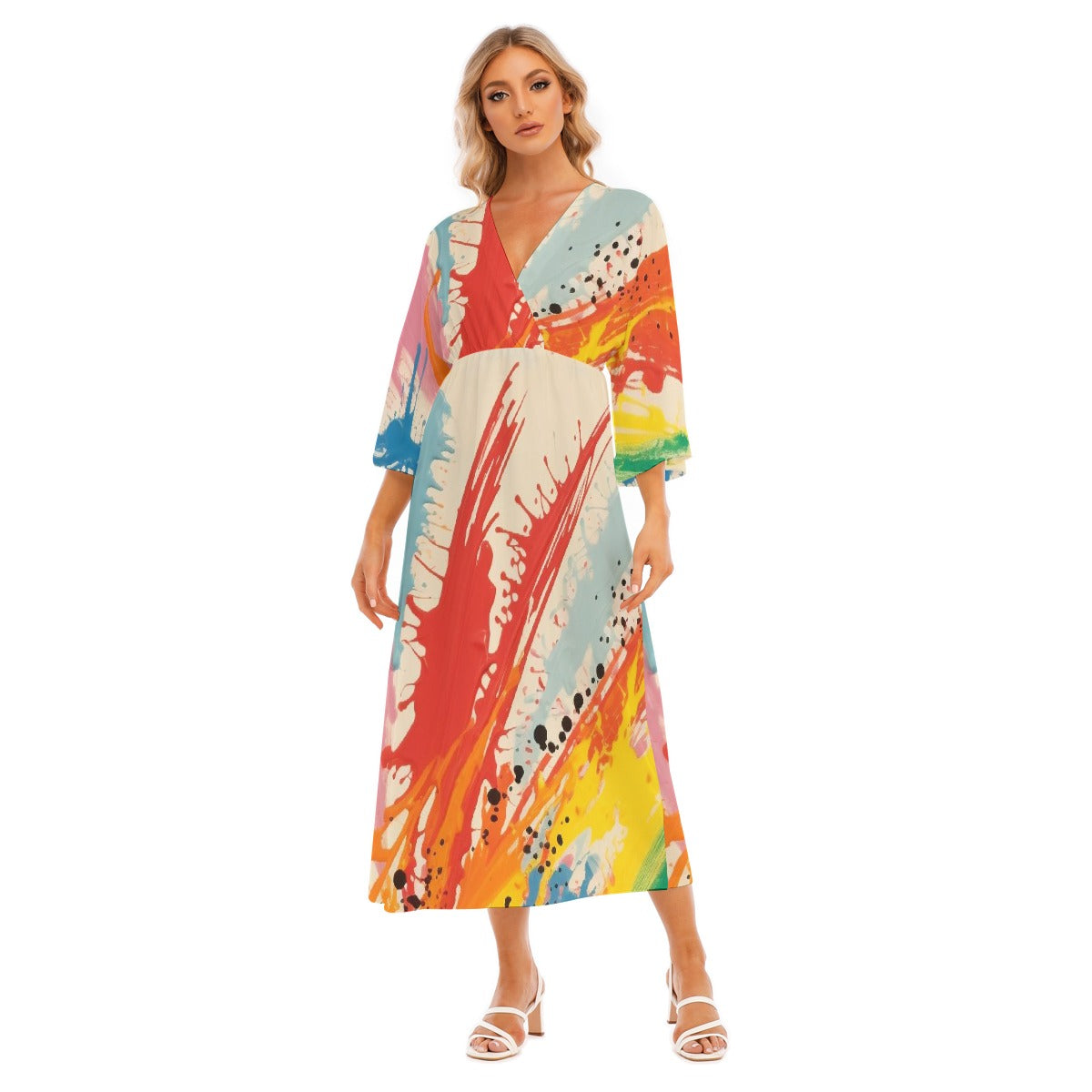 All-Over Print Women's Mid-Sleeve Long Dress