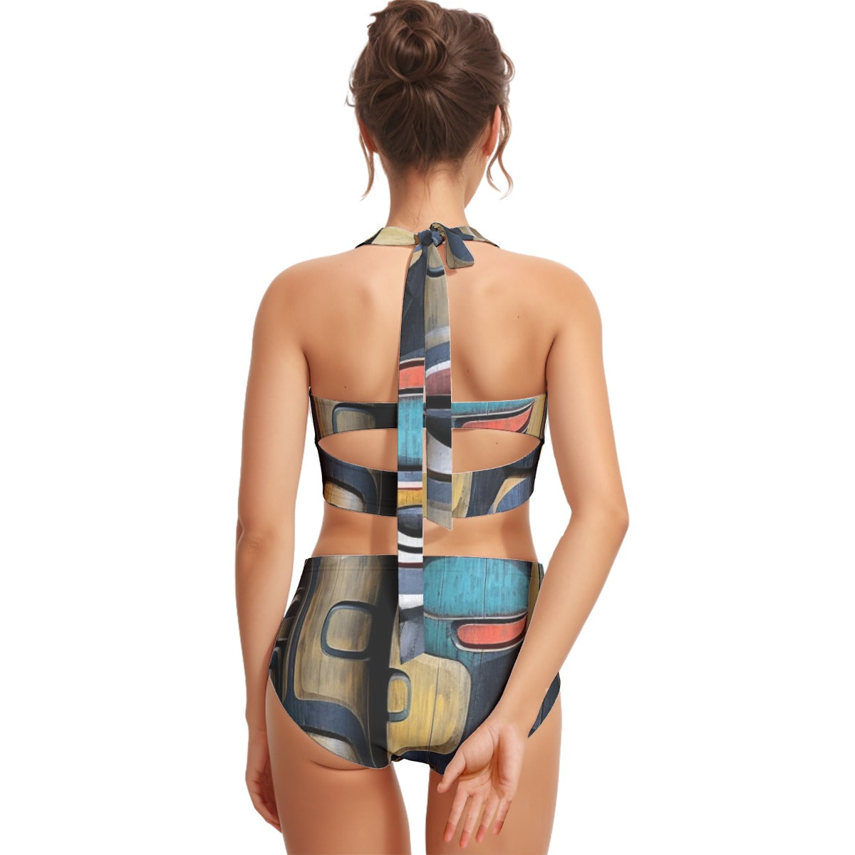 All-Over Print Women's Swimsuit Set With Halter
