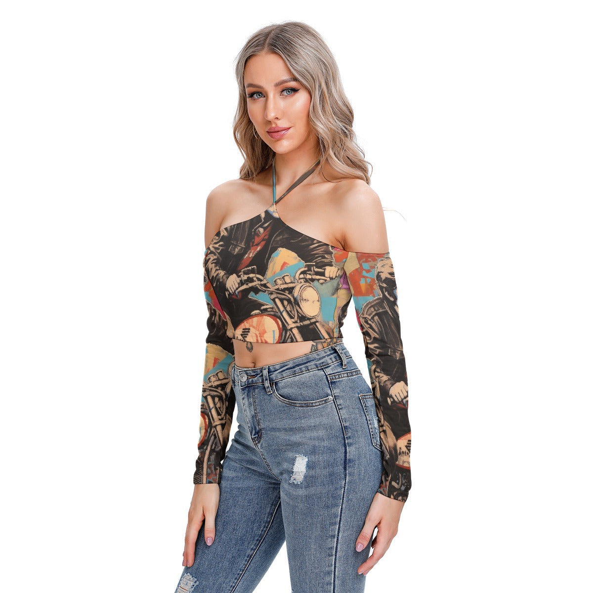 All-Over Print Women's Halter Lace-up Top