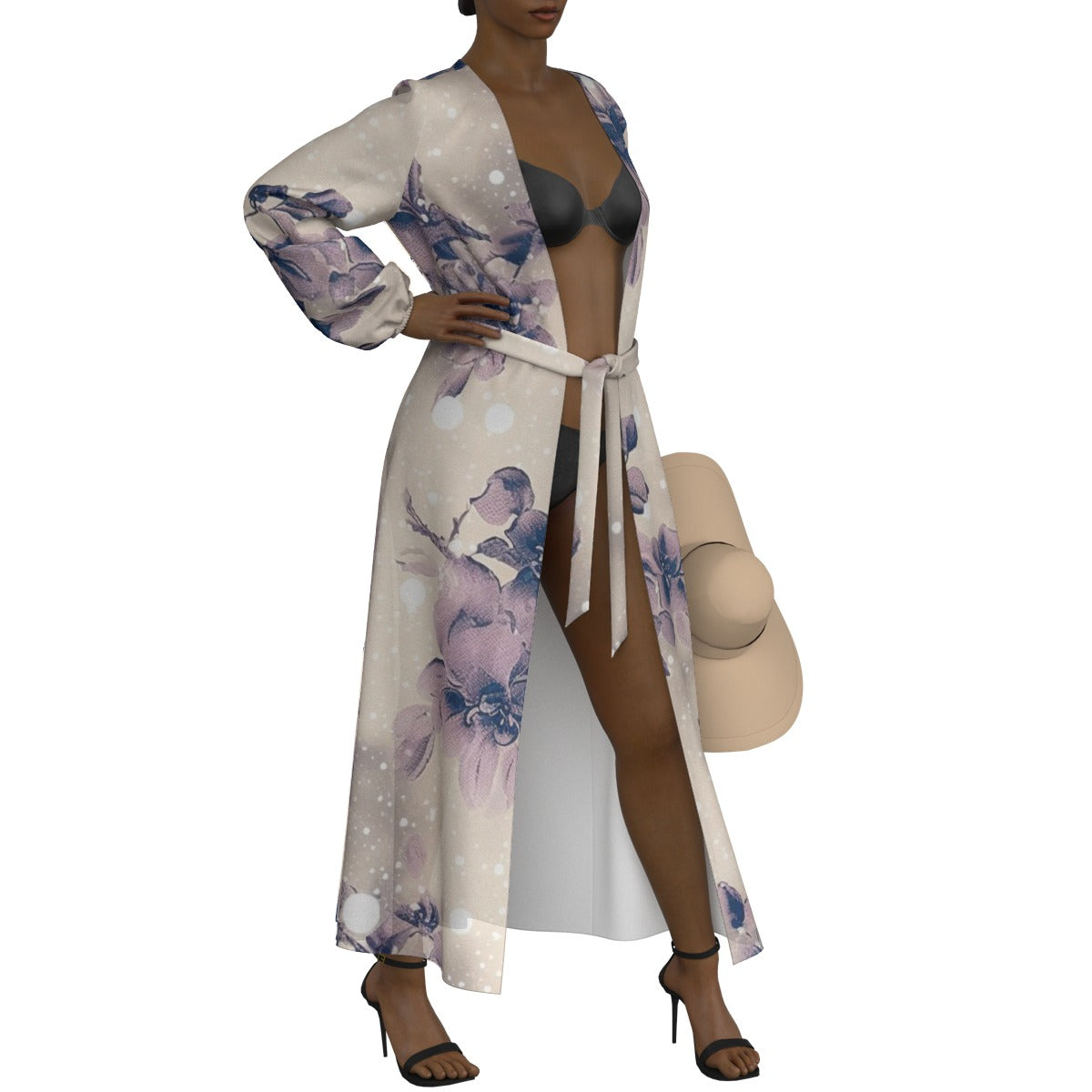 All-Over Print Women's Lace-up Chiffon Robe