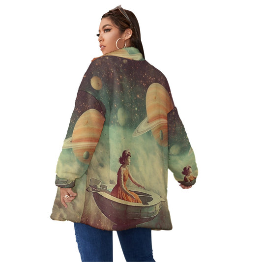 All-Over Print Unisex Borg Fleece Stand-up Collar Coat With Zipper Closure(Plus Size)