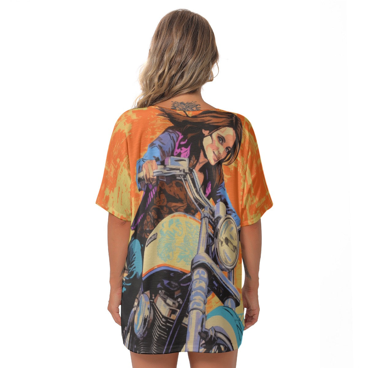 All-Over Print Women's Bat Sleeves V-Neck Blouse