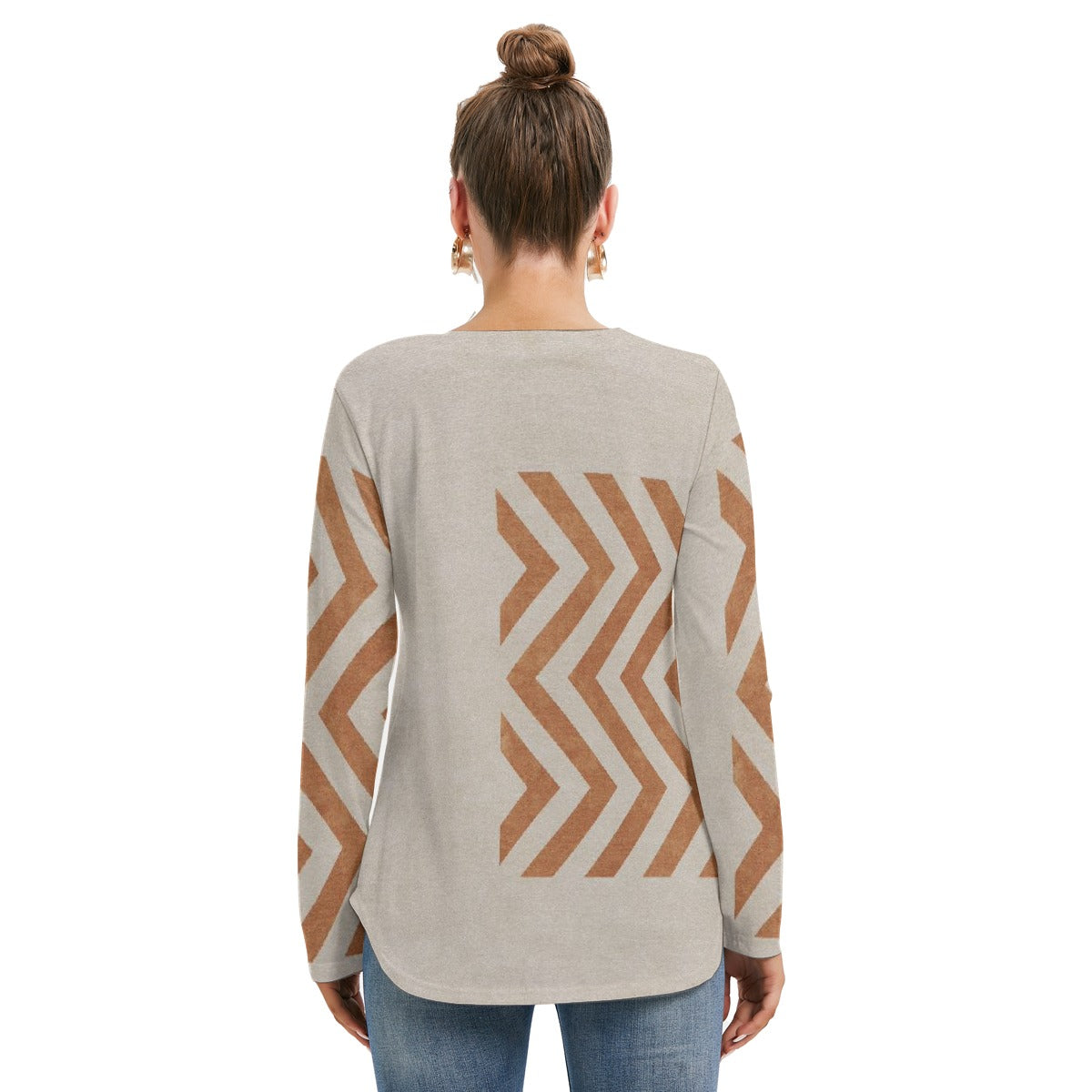 All-Over Print Women's Long Sleeve Neckline Tie Sweatshirt